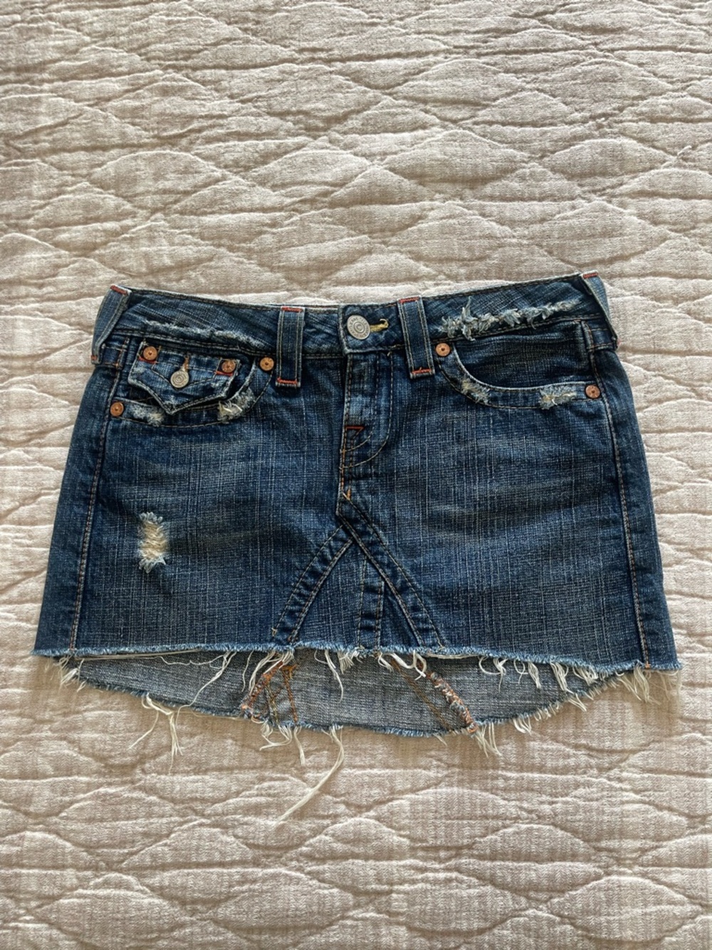 True religion size 27 Dark Blue Distressed Denim Mini Skirt